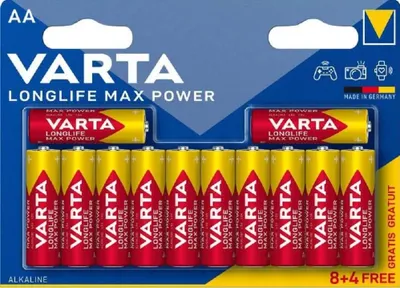 A retail package of Varta AA batteries.