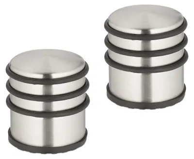 Obrázek produktu pro Relaxdays zarážka dveří z nerezové oceli, sada 2 ks, V x H: 7,5 x 7 cm, vysoká a těžká, protiskluzová, brzdí náraz dveří, stříbrná/černá