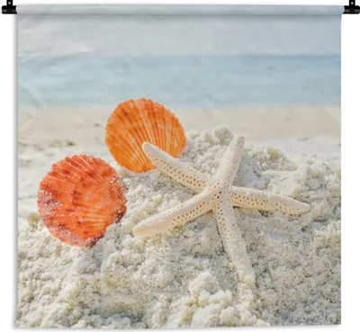 Produktbild von MuchoWow® Wandteppich Wandbehang Strand - Muscheln - Seesterne 150x150 cm Tapisserie Dekoration Wandtuch - Wohnaccessoires - Modernes
