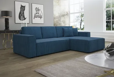 Productafbeelding van Eckbank, slaapbank, bank CONOR, bekleding: stof, kleur: marineblauw, met poef, rechts