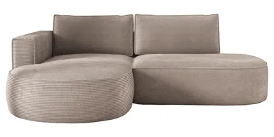 Produktbild von Ecksofa mit Schlaffunktion PIANO, Cord Sofa 180x267 cm, Schlafsofa L-Form, Couch mit Bettkasten, Polsterecke, Wohnlandschaft - Beige PS02 Links