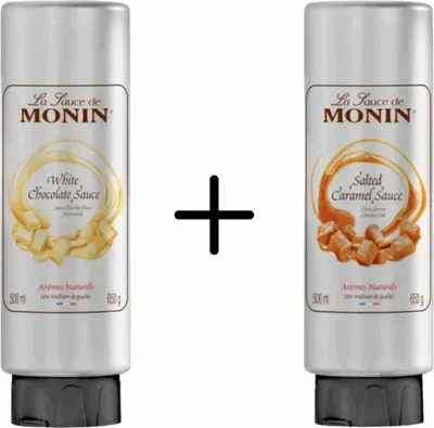 Produktbild von Monin-Topping aus weißer Schokolade + Topping aus gesalzenem Karamell