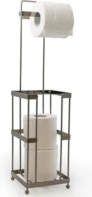 Image de Porte-papier toilette sur pied avec tablette, gris argenté