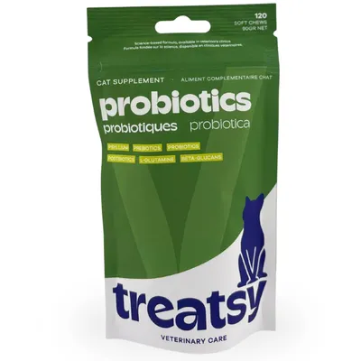 Produktbild von Treatsy Probiotika für Katzen – 120 Kau-Snacks mit Probiotika & Präbiotika für Verdauung, Immunsystem und Fellballen-Ausscheidung