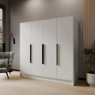 Produktbild von Masseno Drehtürenschrank BERON 200/200/51 cm Modern Kleiderschrank 4-türig Weiß