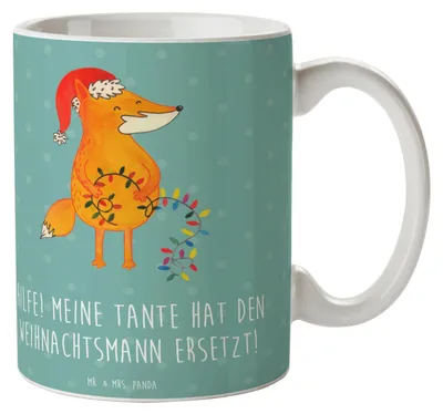 Produktbild von Mr. & Mrs. Panda Kaffeebecher Tante Weihnachten - Meeresbrise - Geschenk, Nichte, Familienmitglieder, humorvoller Spruch, Tasse, Neffe, Geburtstage, Kaffeetasse, Teetasse