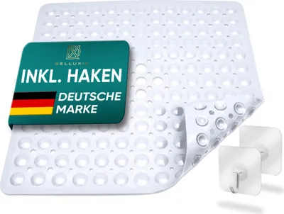 Produktbild von Delluxia Duschmatte rutschfest speziell für Erwachsene inkl. Aufhängung I 53x53 cm Weiß I Duscheinlage BPA frei I Antirutschmatte Dusche I Duschmatte schimmelresistent & geruchsfrei