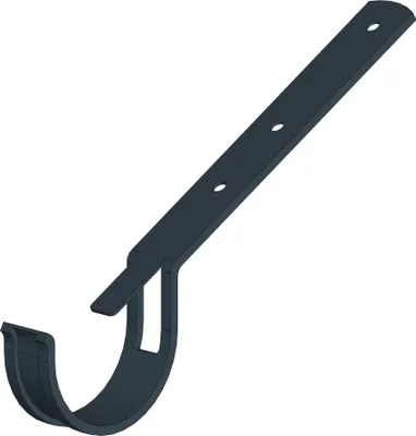 A dark gray gutter bracket is shown against a white background.