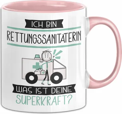 Produktbild von Rettungssanitäterin Geschenk Tasse Ich Bin Rettungssanitäterin Was Ist Deine Superkraft Geschenkidee Lustig Geburtstag Weihnachten (Rosa)