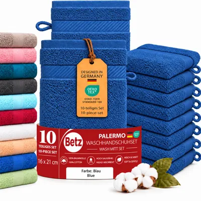 Produktbild von Betz 10 Stück Waschhandschuhe 16x21 cm PALERMO 100% Baumwolle  Farbe: blau