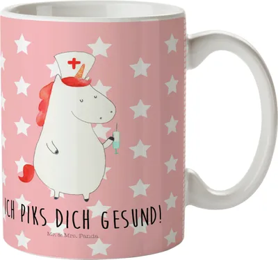 Produktbild von Mr. & Mrs. Panda Kinderbecher Einhorn Krankenschwester - Rot Pastell - Geschenk, Trinklernbecher, Krankenpflegerin, Mehrwegbecher, Krankenhaus, Henkelbecher, Ärztin, Pott