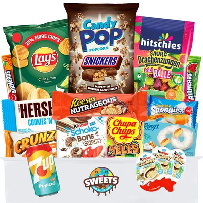 Produktbild von Amerikanische Süßigkeiten Box mit Süßigkeiten aus aller Welt - American Candy für Männer, Frauen & Kinder - USA Süßigkeiten Candy Box - Geschenkidee