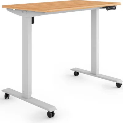 Produktbild von ESMART Germany ETX-121GM 100 x 60 cm Ahorn-Nachbildung Ergonomischer Steh-Sitz-Schreibtisch auf Rollen Stufenlos elektrisch höhenverstellbar 78,5 - 128,5 cm 3x Memory Aktivitätserinnerung Soft-Start/Stopp