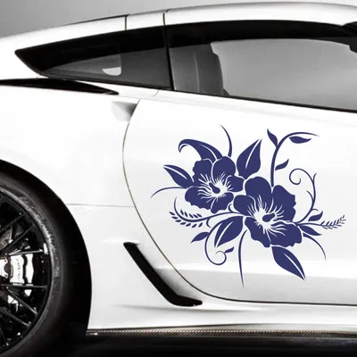 Produktbild von Aufkleber - 2er Set Autoaufkleber "Hibiskusblüten" je 60cm x 72cm königsblau - Tuning Carystyling Heckscheibe Auto