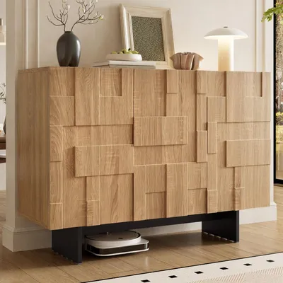 Produktbild von Modernes Sideboard 105x33,5x76cm Naturholzoptik Schwarz mit 3 Türen verstellbaren Böden
