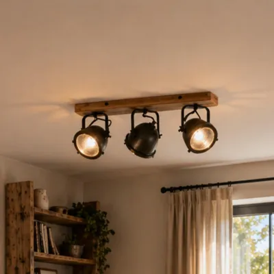 Zdjęcie produktu dla 3-punktowy reflektor sufitowy w stylu vintage – industrialna lampa sufitowa