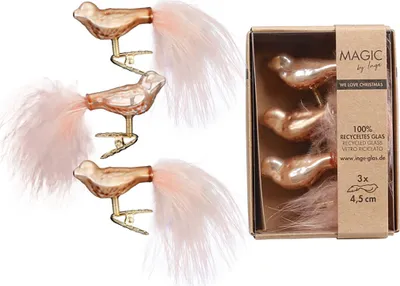 Produktbild von Christbaumschmuck Vögel auf Clip 4,5cm Glas 3er Set - Golden Sesame
