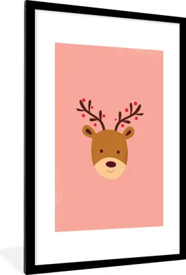 Produktbild von MuchoWow® MuchoWow® Gerahmtes Poster Rentier - Weihnachten - Rosa - Winter 60x90 cm - Poster mit zchwarzem Bilderrahmen - Dekoration - Wandposter Wohnzimmer - Hochwertig
