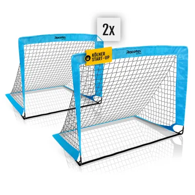 Produktbild von Racetex 2er Fußballtor Kinder Set - Fußball Tore inkl. nützlicher Tasche zum Transportieren - Version mit verstärkten Glasfaserstangen - Hellblau