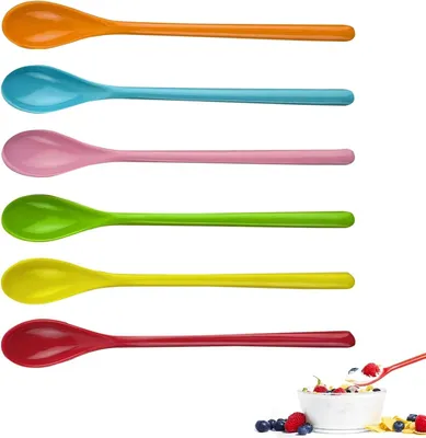 Produktbild von Bunte Lange Löffel 6 Stück Plastiklöffel Mit Langem Griff für Eiscreme Marmelade Cocktails Langer Joghurt Lange Teelöffel in 6 Farben