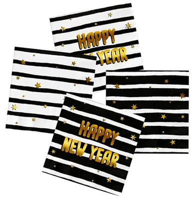 Produktbild von 20 Servietten  Happy New Year schwarz weiß gold Silvester Neujahr