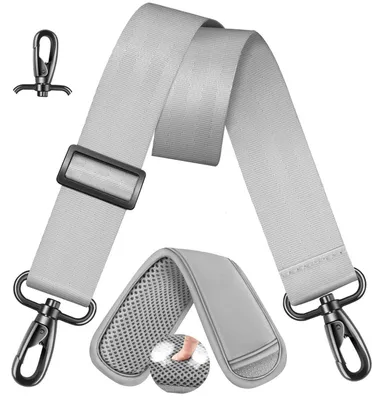 Immagine prodotto di Cinghia per borsa - Regolabile da 85 a 152 cm - Larghezza 4 cm - Imbottitura removibile - Cinghia di ricambio per borse a tracolla, borse a spalla e borse per fotocamere - Grigio chiaro