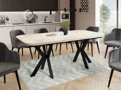 Produktbild von Ausziehbarer Esstisch im Modern-Stil - Rechteckiger Tisch mit Schwarzen Metallbeinen - Industrietisch mit Abgerundeten Ecken - Spacesaver - 200 x 100 cm - Sonoma Eiche