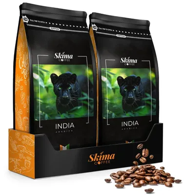 Produktbild von Kaffeebohnen 2 x 1 kg INDIEN 100 % Arabica frisch geröstet für Vollautomaten + Tassenuntersetzer