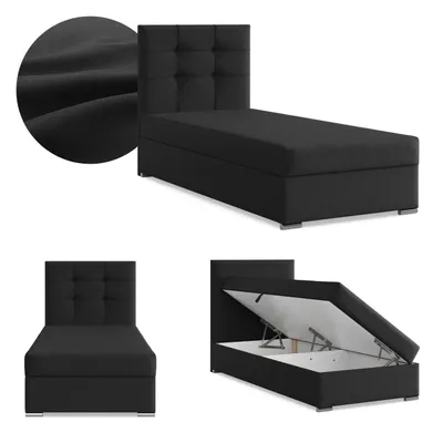 Produktbild von Boxspringbett mit Bettkasten, Einzelbett 90x200, Polsterbett mit Kopfteil, mit Bonell Matratze, Jugendbett, Kinderbett, Geflecht, ELDA, Schwarz