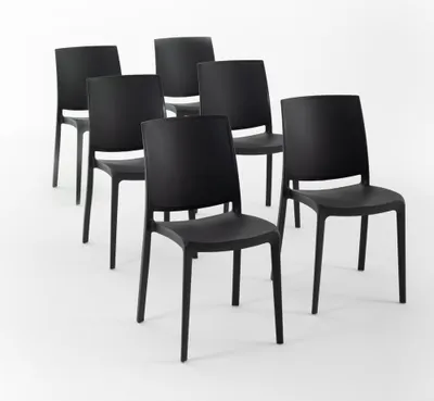 Immagine prodotto di set di 6 sedie impilabili in polipropilene con fibra di vetro per uso esterno e giardino, bar e ristorante, cucina dal design moderno - CARMEN - Nero