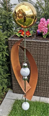 Produktbild von Skulptur Deimos gold poliert 145 cm Edelstahl & Cortenstahl Beetstecker Gartenstecker Rosenkugel
