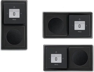 Produktbild von Busch Jäger Unterputz UP Bluetooth Radio 8217 U (8217U) schwarz matt Komplett-Set // Radioeinheit + Lautsprecher + 2-fach Rahmen 1722-885K + Abdeckungen