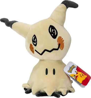 A plush toy of the Pokémon Mimikyu is shown against a white background.