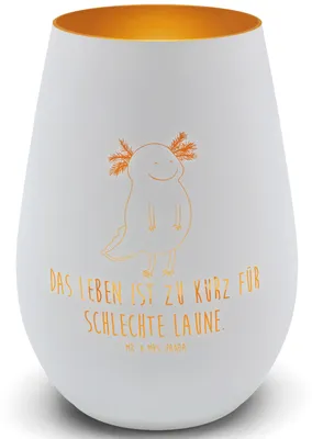 Produktbild von Mr. & Mrs. Panda Glas Windlicht Axolotl Glücklich - Weiß - Geschenk, Teelichthalter, Laterne, Kerzenhalter, gut Gelaunt, Schwanzlurch, Teelicht, Gartenlicht, Motivation