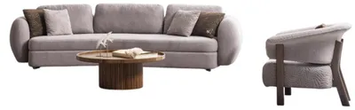 Obrázok produktu pre Braun-Beiges Wohnzimmer Set Polstersofa Designer Sessel Rundtisch