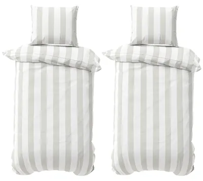 Produktbild von Bettwäsche Set 155x220 cm Jersey Baumwolle Bettbezug Bettgarnitur Weiß Grau Streifen 4 teilig