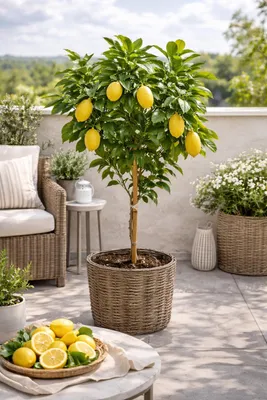 Immagine prodotto di Albero di limone 'Interdonato' 100-140 cm incl. vaso - Vero albero di limone per balcone, terrazza e giardino d'inverno - Pianta mediterranea in vaso