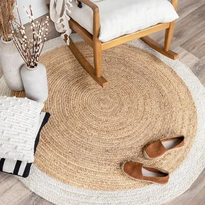 Image de Volero - Tapis en jute - Fair Rond Naturel/Blanc - Ø 175cm