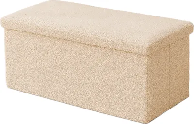 Produktbild von Relaxdays Sitzbank, Stauraum, Teddystoff, faltbar, gepolstert, Flur, Schlafzimmer, HBT: 38x76x38 cm, Sitztruhe, beige