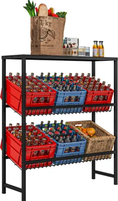 Produktbild von HOMCOM Getränkekistenregal für 6 Kisten, Freistehend Getränkeregal mit Verstellbar Regalhöhe, 3 Ebenen, Kistenregal mit Rutschschutz, 103 x 33 x 113,5 cm, Stahl, Schwarz