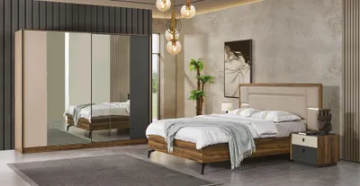 Obrázek produktu pro Postel Noční stolek Šatní skříň 4 ks Ložnicový set Design Moderní