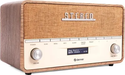 Produktbild von Denver DAB-36LW Retro DAB+ Digitalradio mit Bluetooth, AUX-Eingang, Uhr- und Weckfunktion, Holzgehäuse