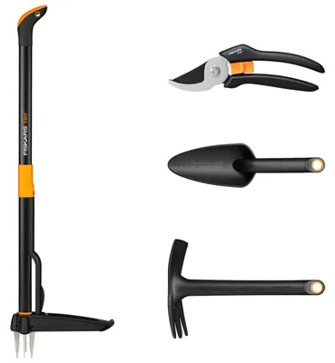 Produktbild von Fiskars Gartenwerkzeuge-Set, 4-teilig, Xact Unkrautstecher, Länge: 1 m, Solid Ko