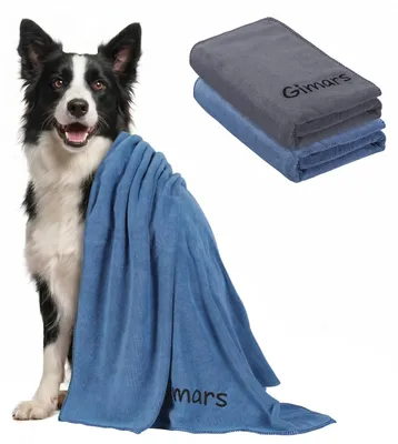 Immagine prodotto di Asciugamano per cani in microfibra - 75 x 35 cm - Set da 2 - Blu e grigio - Asciuga rapidamente