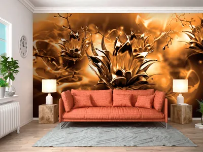 Produktbild von Vlies Fototapete Abstrakt 400x280 cm Tapeten Wandtapete XXL Blumen Lilien gold b-A-0581-a-c