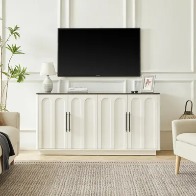 Produktbild von Bogenfront-Sideboard, 4 Tueren, Soft-Close, Kippsicherung, 160 x 40 x 80 cm, Weiss / Schwarz
