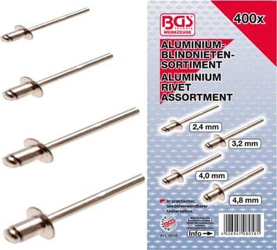 Immagine prodotto di BGS assortimento di rivetti ciechi in alluminio, 400 pezzi - 8058