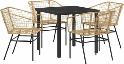 Image de Ensemble de salle à manger pour jardin 5 pcs Marron polyrotin