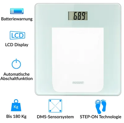 Immagine prodotto di Monzana Bilancia Pesapersone Digitale 180kg Sensori DMS Tecnologia Step-on Display LCD Pesa Persone