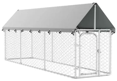 Image de Cage de chien d'extérieur - Enclos pour chiens avec toit - 400 x 100 x 150 cm - En fer - Résistant aux intempéries - Vert armée